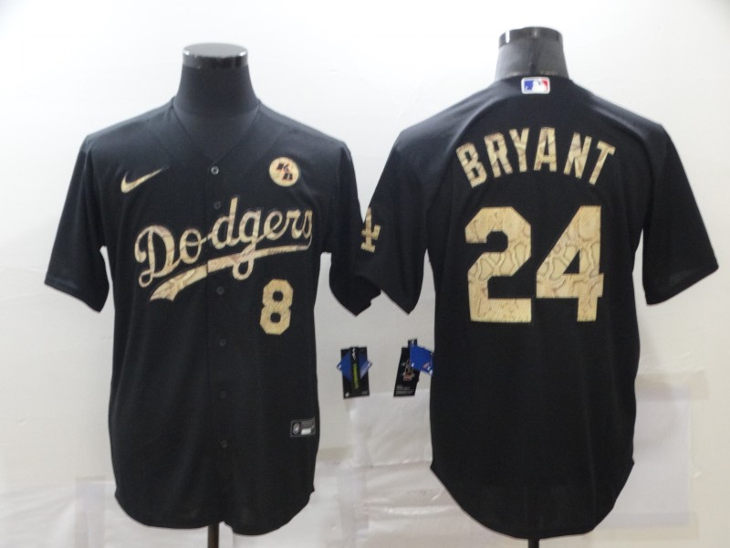 Men's Los Angeles Dodgers Front #8 Back #24 Kobe Bryant With KB Patch Black Cool Base Stitched jersey